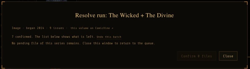 The Resolve run dialog after confirming, reading 7 confirmed with an Undo this batch link